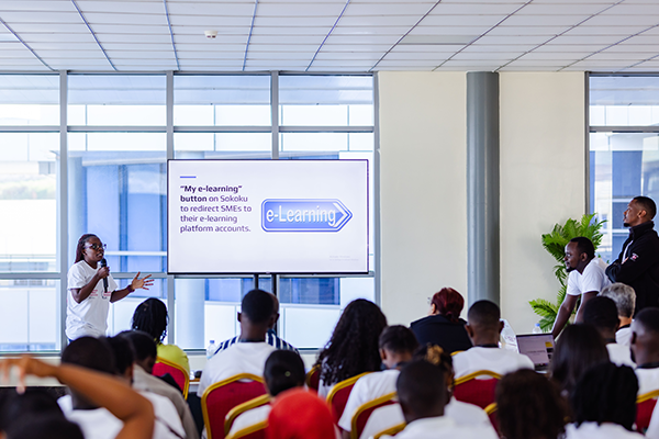 Person gives presentation