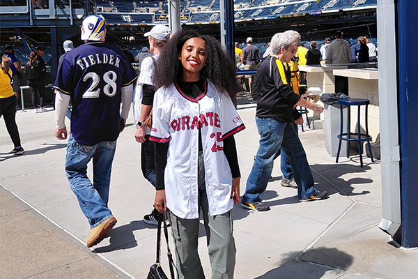 Aklile at the baseball game