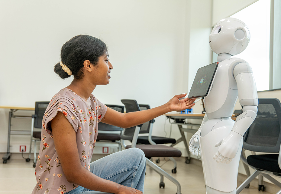 Student with robot